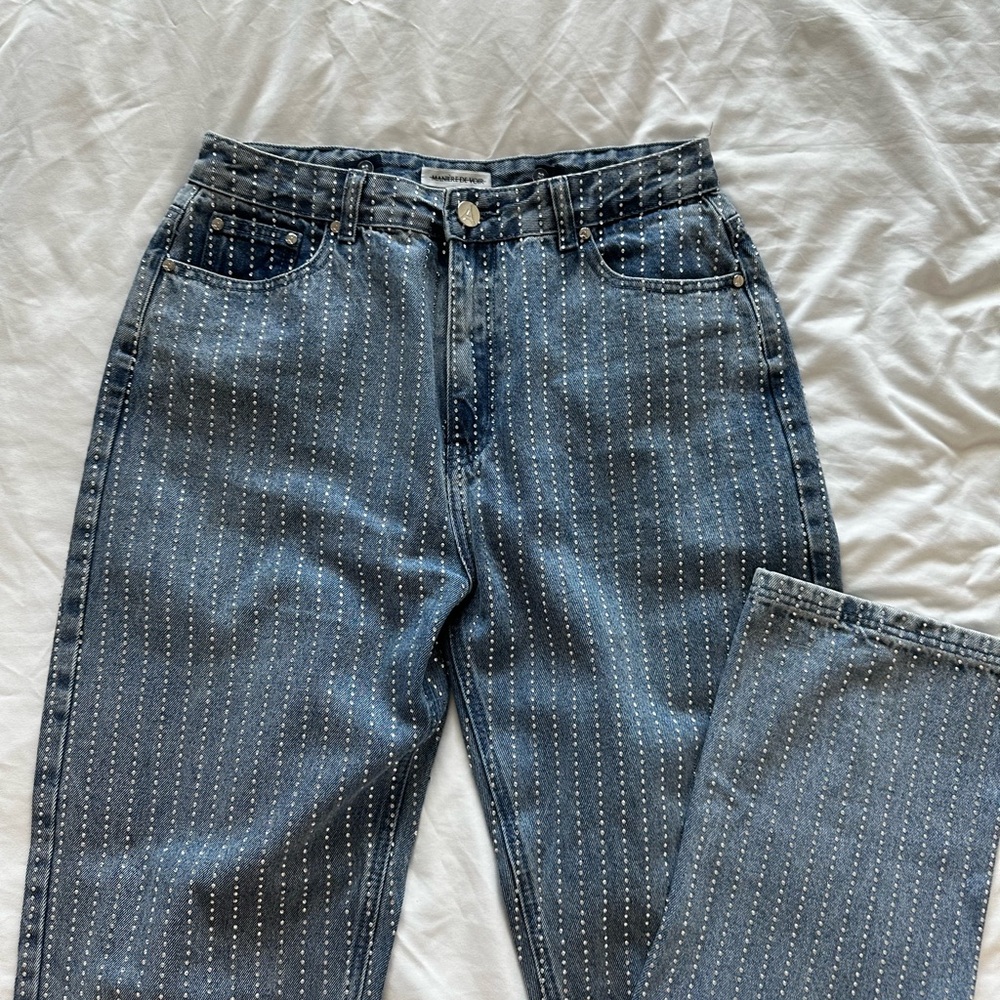 Maniere De Voir Blue and Silver Straight Leg Jeans